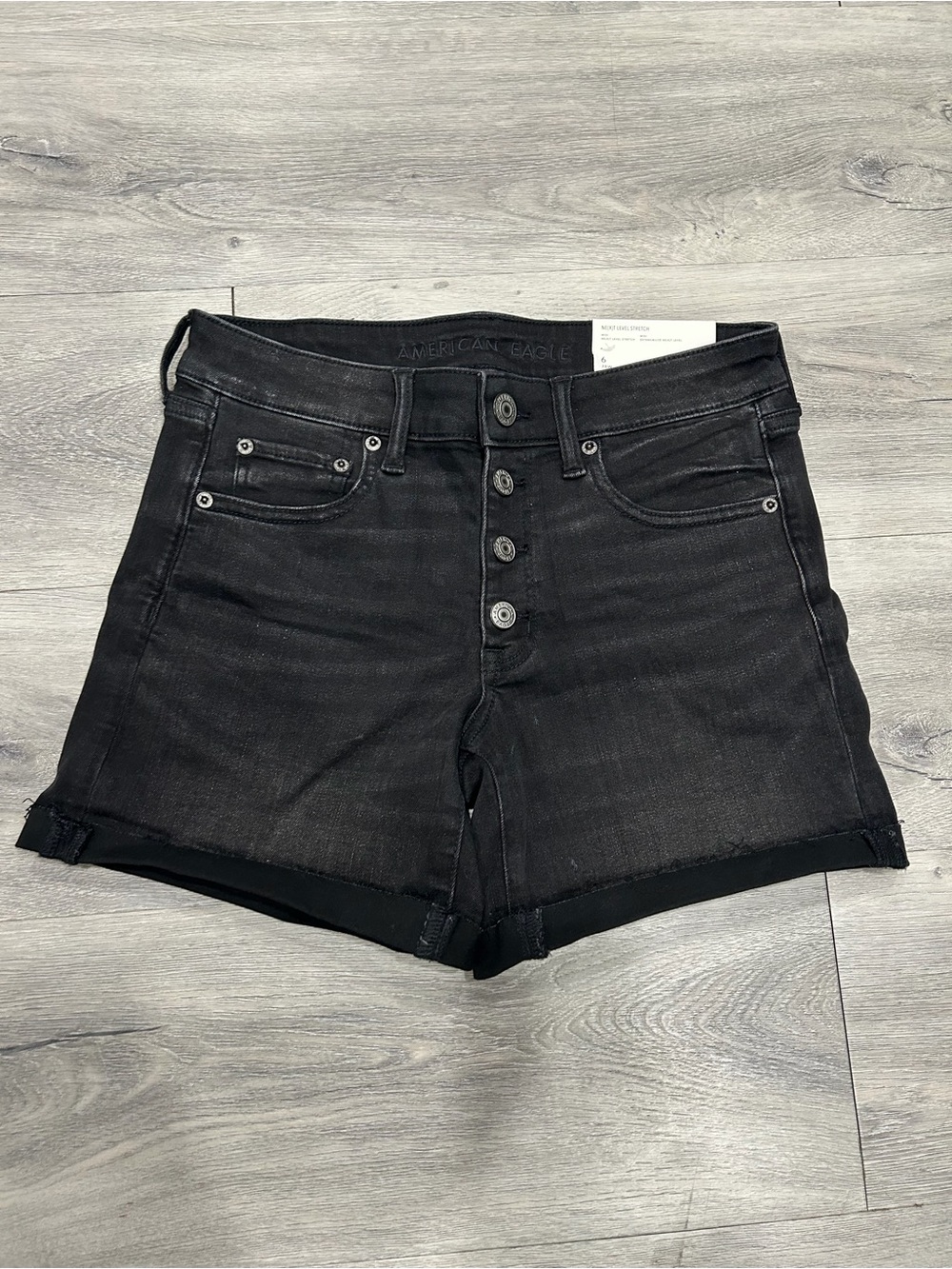 American Eagle Outfitters Black High-Rise Button-Fly Denim Shorts